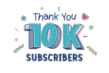 Thank you for 10000 subscribers, 10k subscribers celebration greeting vector illustration
