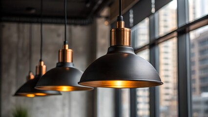 Obraz premium Modern pendant lights create warm, inviting atmosphere in upscale space