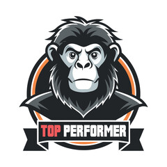 Silhouette Ape Holding Top Performer Badge Vector – Motivational Primate Graphic Design for Awards, Recognition, Achievement, Success Icons, Posters, and T-Shirt Prints
