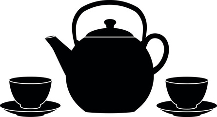 Black silhouette tea set kettle and two cups