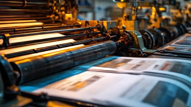 Printing press with factory, and newspaper production.