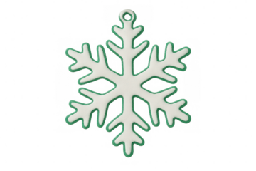White and green snowflake ornament floating against transparent backdrop, highlighting intricate holiday design with crisp 3d rendering