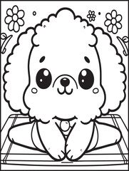 Fototapeta premium Printable animal coloring page for kids and adults: Animal doing yoga: Cute dog doing yoga pose
