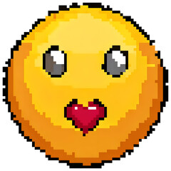 Pixelated yellow face blowing kiss isolated on a transparent background