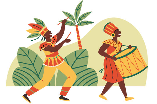 Energetic Sinulog festival dancers in the Philippines with vibrant costumes and rhythmic drums, modern flat illustration style