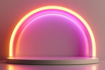 Minimalist pedestal with vibrant neon lighting.