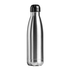 sleek stainless steel water bottle, minimalistic, isolated on white background. PNG