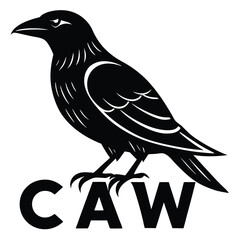 Obraz premium Black Raven Graphic with Caw Text Minimalist Design Crow Silhouette Vector Illustration Isolated on White Background Great for Branding and Logos