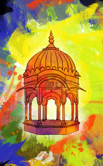 Hand painted Ancient chhatri architecture Rajasthan 