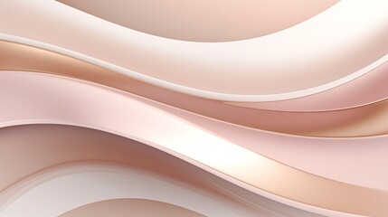 Abstract lines in rose gold and soft cream weaving in curved patterns on a warm grey background, smooth metallic finish, subtle reflective highlights, full frame,
