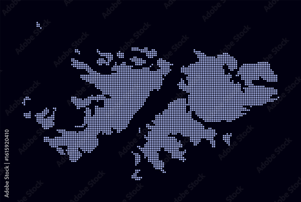 Poster falkland islands dotted map. digital style map of the country on dark background. falkland islands s
