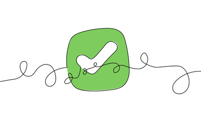 Green Check Mark Icon in One Line Art Style