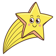 Cartoon shooting star flat design isolated on white background