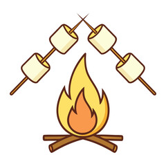 Campfire marshmallows roasting on white background
