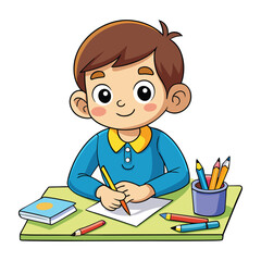 Child writing drawing on white background