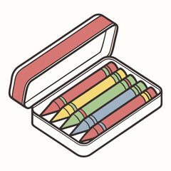Colored pencils in case on white background