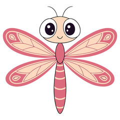 Cute cartoon dragonfly flat design isolated on white background