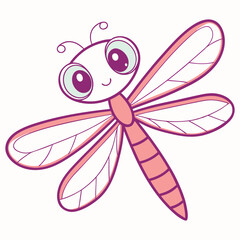 Cute cartoon dragonfly on white background