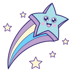 Cute Cartoon shooting star on white background