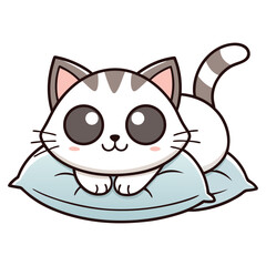 Cute cat sitting on pillows on white background
