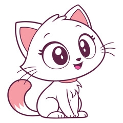 Cute cartoon white kitty on white background
