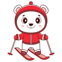 Cute Polar bear skiing on white background