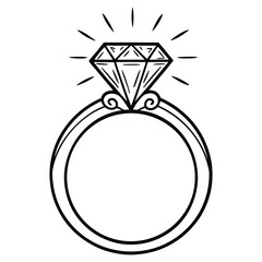 Black and white diamond ring symbol flat design on white background