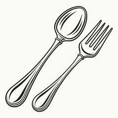 Elegant spoon and fork design on white background
