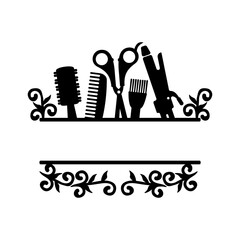 Hair Salon Tools Monogram Split Vector Silhouette