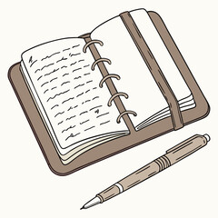 Pocket notebook pen notes journal writing diary on white background