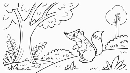 Naklejka premium Vector Cartoon funny Animal, funny image in the forest, Coloring book page for children. Line Art isolated on white background
