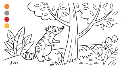 Naklejka premium Vector Cartoon funny Animal, funny image in the forest, Coloring book page for children. Line Art isolated on white background
