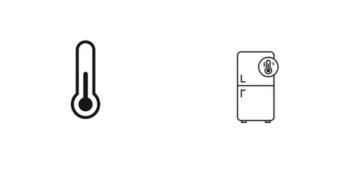 Fridge temperature icon design with thermometer on refrigerator minimalist line art style