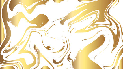 Abstract luxurious fluid background with golden metallic marbling blended with glossy white and deep bronze tones. Dynamic, wavy, and irregular swirling shapes, mimicking the texture of liquid gold.