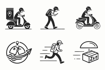 Delivery Service Icons Scooter Walking Running Package.