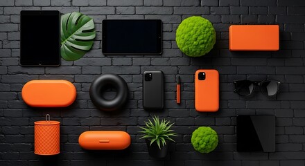 Collection of modern technology gadgets and accessories