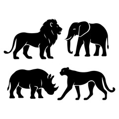 Realistic African Wildlife Animal Silhouette Bundle – Black Fill Vector on White