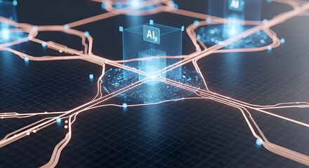 AI-powered smart grid visualized as glowing holographic energy pathways