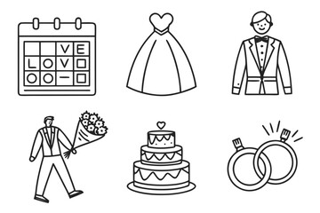 Wedding Icons Collection Love Celebration and Commitment.