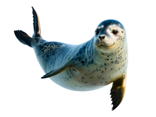 Spotted Harbor Seal Isolated on White Background
