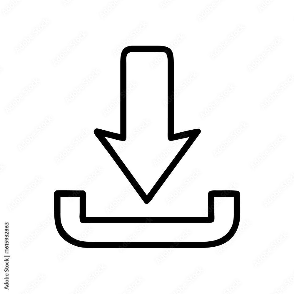 Poster glossy 3d download icon on a shiny white button with an arrow, symbolizing data transfer on the inte