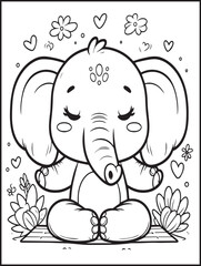 Animal-themed coloring page for kids and adults: Animal doing yoga: Yogi elephant practicing yoga
