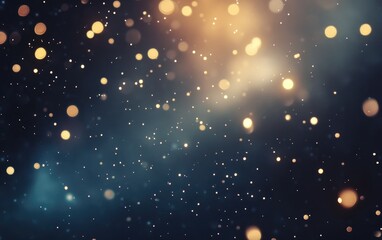 A shimmering abstract blue background with glowing particles evokes a starry night sky or a festive, glittering galaxy
