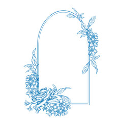 Vintage Toile de Jouy card with Blue flowers and Swallows.