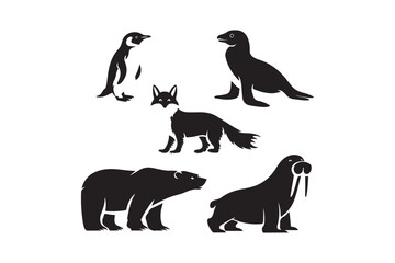 Arctic and antarctic animals silhouette collection