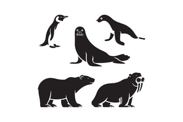 Collection of arctic and antarctic animal silhouettes