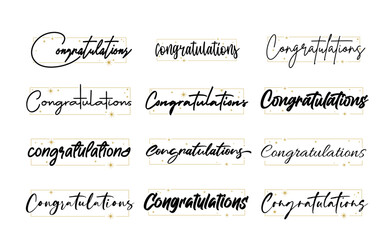 Congratulations message with stars inside a thin frame. Elegant typography congrats bundle.