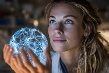 Naklejka premium Woman Scientist Holding Energy Orb