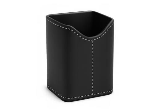 Professional black leather desk organizer enhancing workspace elegance, sitting on transparent backdrop