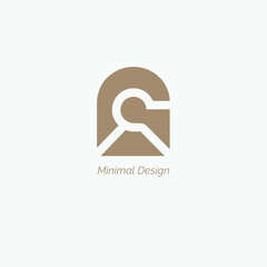 Abstract logo design featuring a stylized letter "G" within an arch, rendered in a minimalist, geometric style with a muted brown color palette.